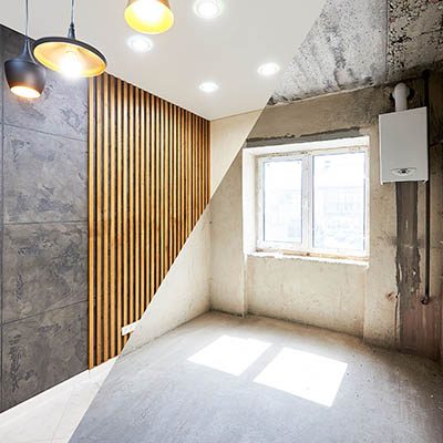 Room in apartment before and after renovation works