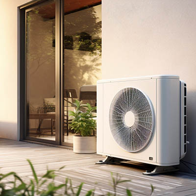 Air source heat pump installed in a residential building